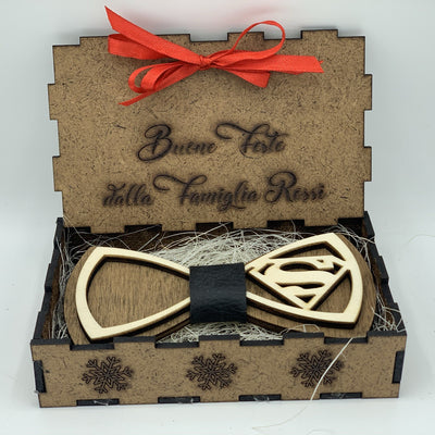 Papillon in legno Superman con scatola regalo personalizzata Idea's Cottage