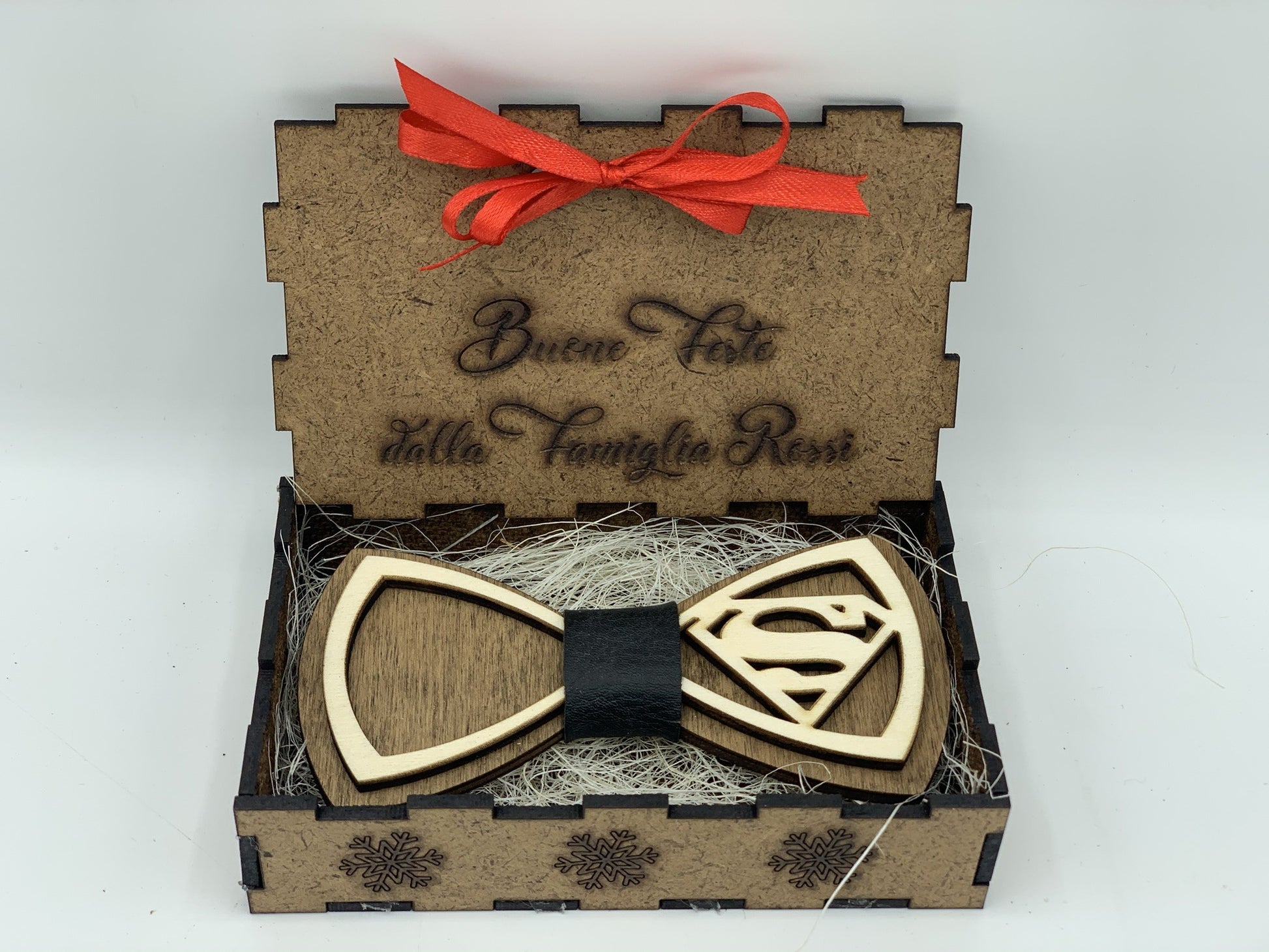 Papillon in legno Superman con scatola regalo personalizzata Idea's Cottage