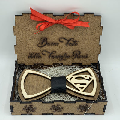 Papillon in legno Superman con scatola regalo personalizzata Idea's Cottage