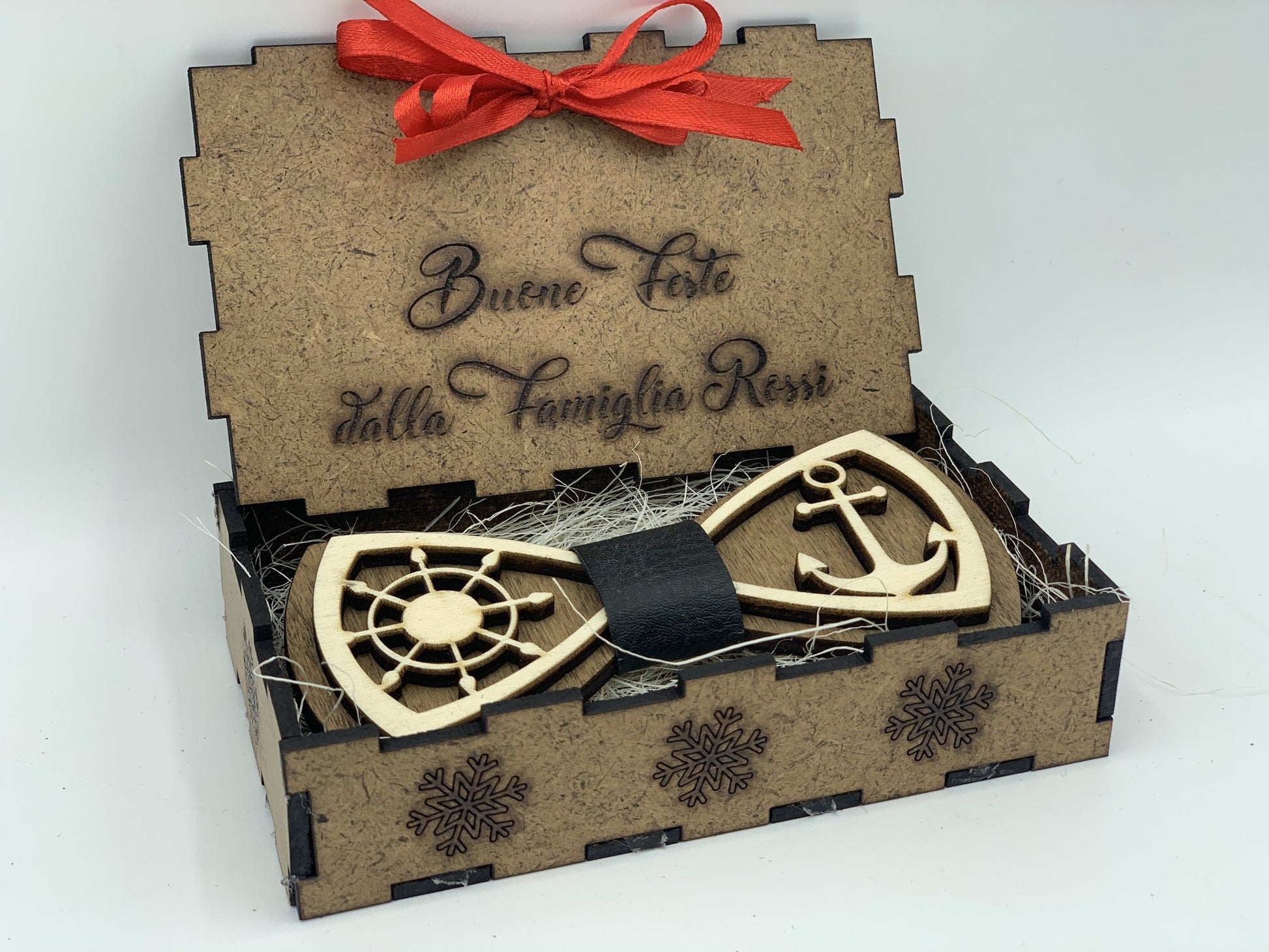 Papillon in legno Ancora e Timone con scatola regalo personalizzata Idea's Cottage