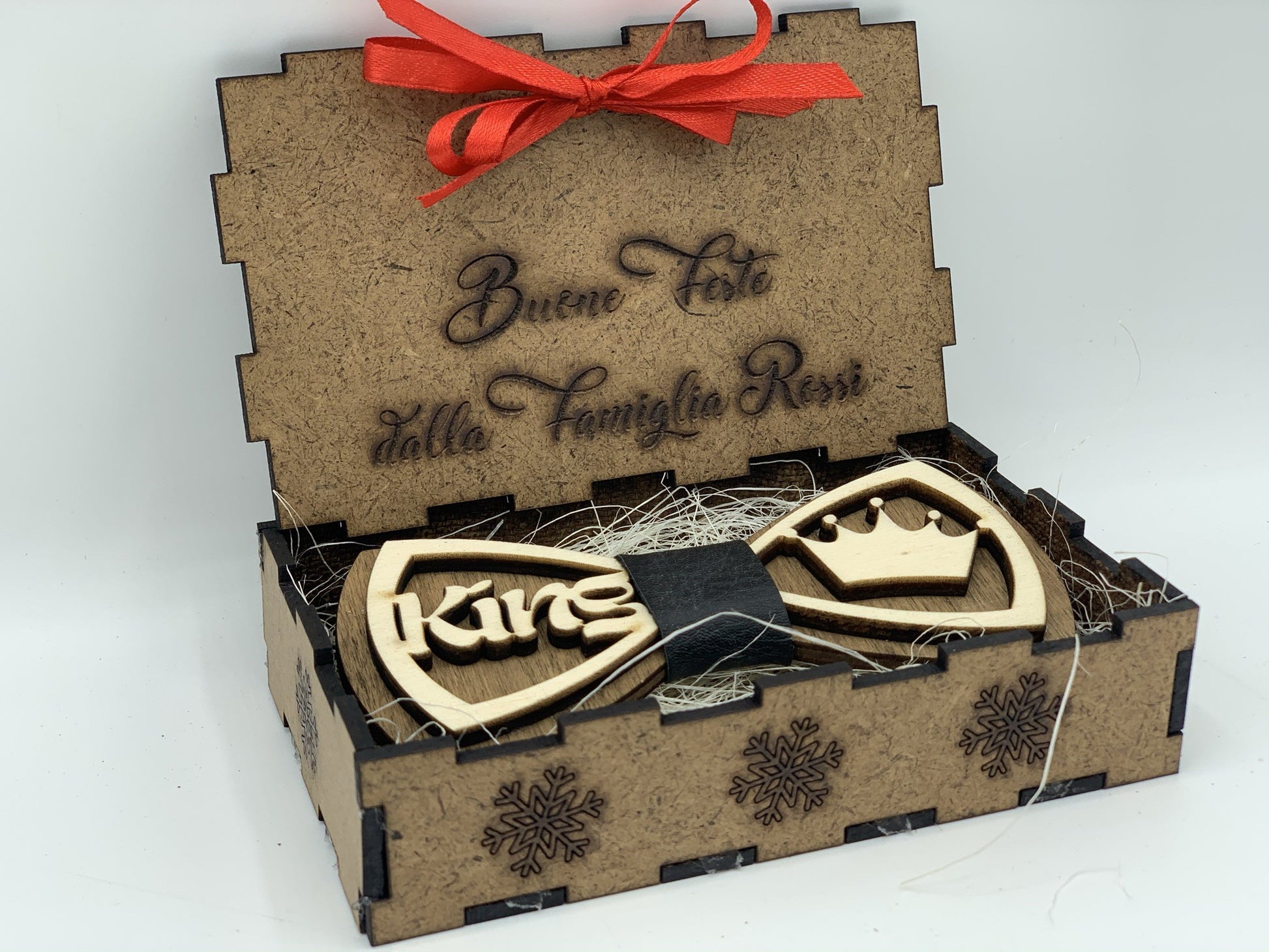 Papillon in legno King con scatola regalo personalizzata Idea's Cottage