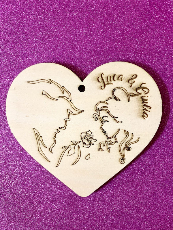 Segnaposto tema fiaba la bella principessa modello cuore Matrimonio 1