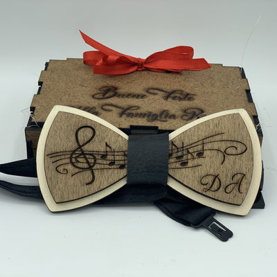Papillon in legno Note Musicali con scatola regalo personalizzata Idea's Cottage