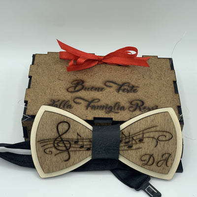 Papillon in legno Note Musicali con scatola regalo personalizzata Idea's Cottage