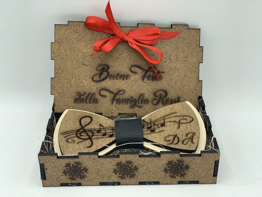 Papillon in legno Note Musicali con scatola regalo personalizzata Idea's Cottage