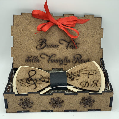Papillon in legno Note Musicali con scatola regalo personalizzata Idea's Cottage