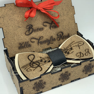 Papillon in legno Note Musicali con scatola regalo personalizzata Idea's Cottage