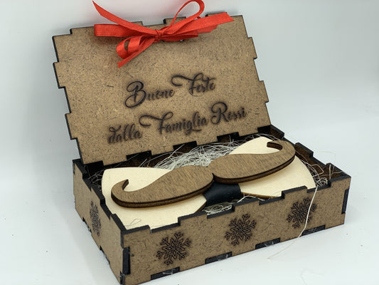 Papillon in legno Baffo con scatola regalo personalizzata Idea's Cottage