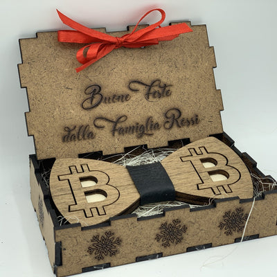 Papillon in legno Bitcoin con scatola regalo personalizzata Idea's Cottage