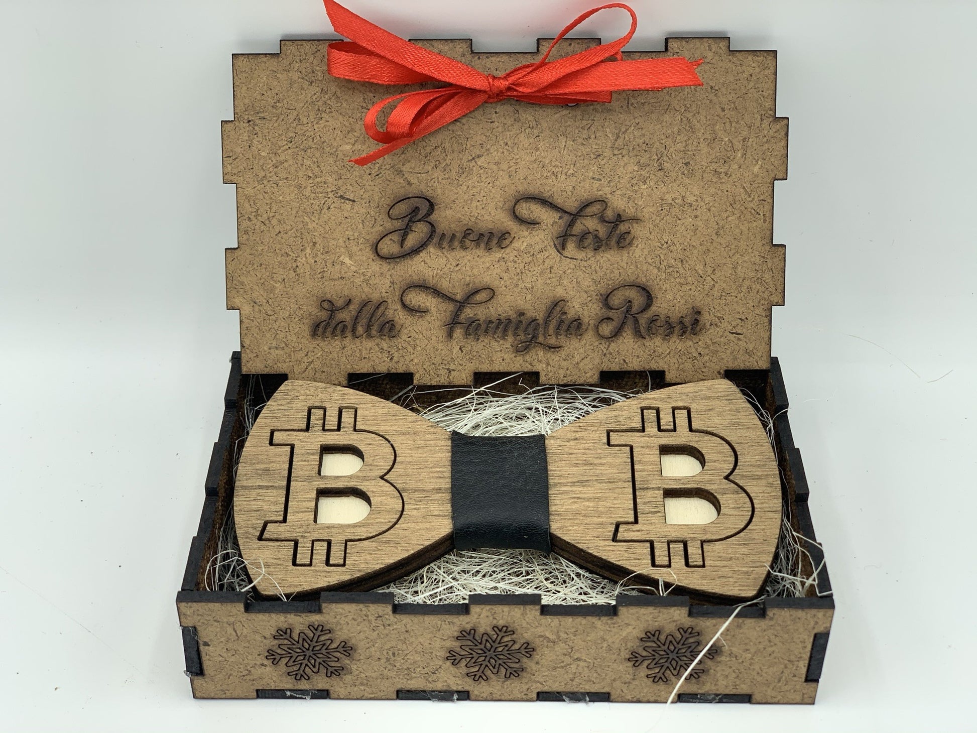 Papillon in legno Bitcoin con scatola regalo personalizzata Idea's Cottage