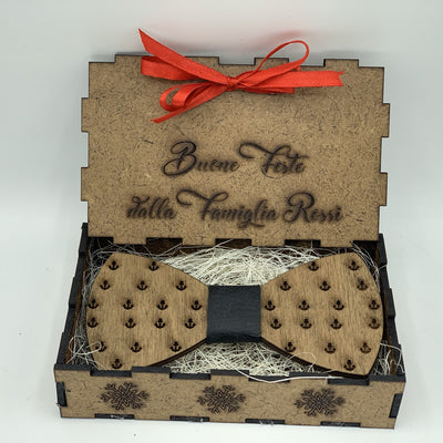 Papillon in legno Ancore con scatola regalo personalizzata Idea's Cottage