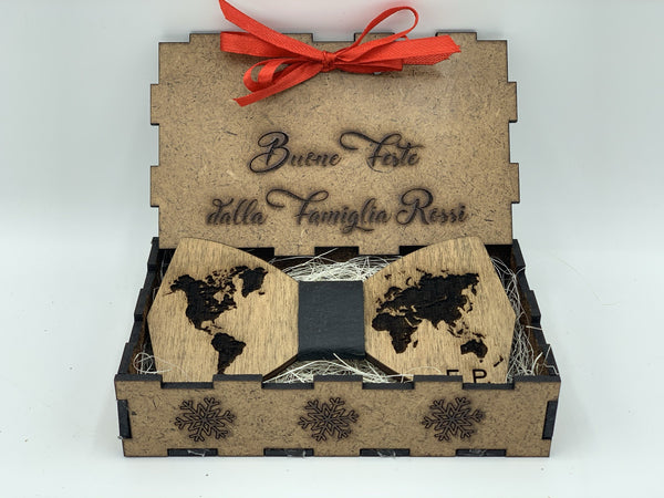 Papillon in legno Mappamondo con scatola regalo personalizzata Idea's Cottage