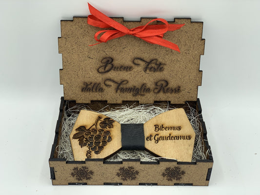 Papillon in legno Tema Vino con scatola regalo personalizzata Idea's Cottage