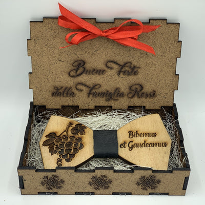 Papillon in legno Tema Vino con scatola regalo personalizzata Idea's Cottage