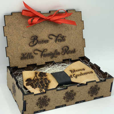 Papillon in legno Tema Vino con scatola regalo personalizzata Idea's Cottage