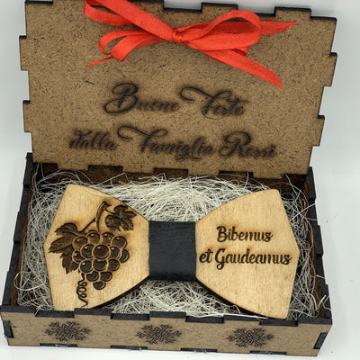 Papillon in legno Tema Vino con scatola regalo personalizzata Idea's Cottage