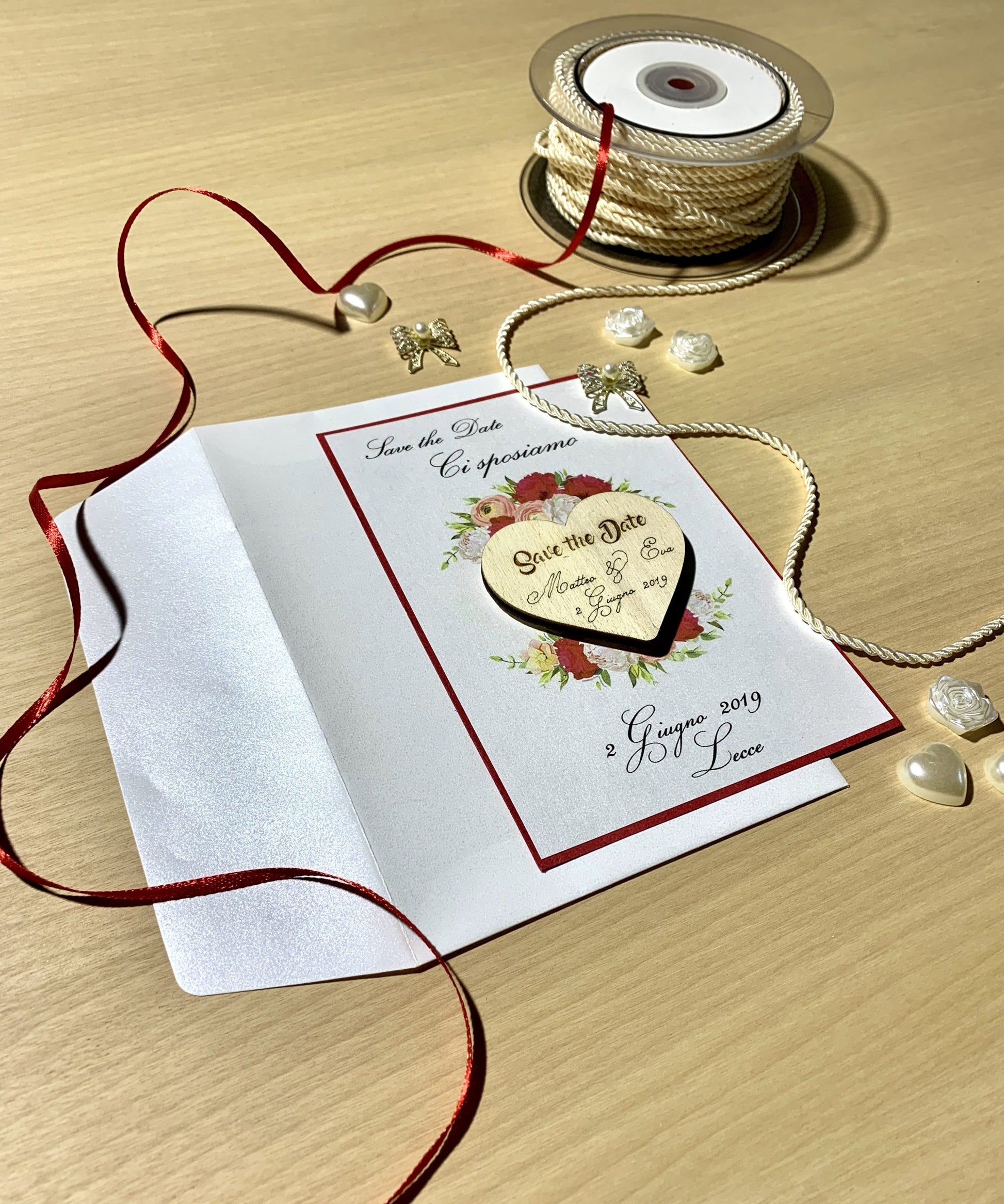 Save the Date Red Cuore calamita legno Partecipazioni 1