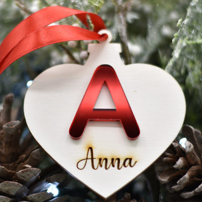 Pallina Cuore con iniziale in plex specchio e nome per addobbi natalizi personalizzati regalo di NATALE Idea's Cottage