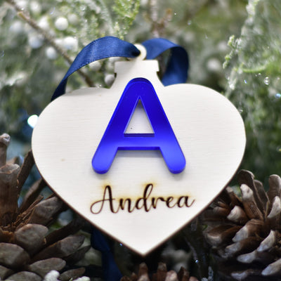 Pallina Cuore con iniziale in plex specchio e nome per addobbi natalizi personalizzati regalo di NATALE Idea's Cottage