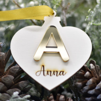 Pallina Cuore con iniziale in plex specchio e nome per addobbi natalizi personalizzati regalo di NATALE Idea's Cottage
