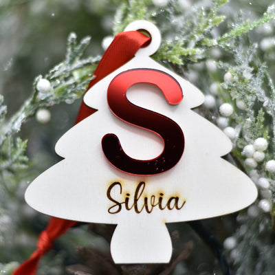Pallina alberello con iniziale in plex specchio e nome per addobbi natalizi personalizzati regalo di NATALE Idea's Cottage