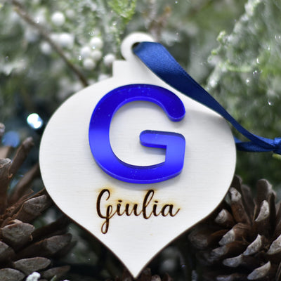 Pallina goccia con iniziale in plex specchio e nome per addobbi natalizi personalizzati regalo di NATALE Idea's Cottage