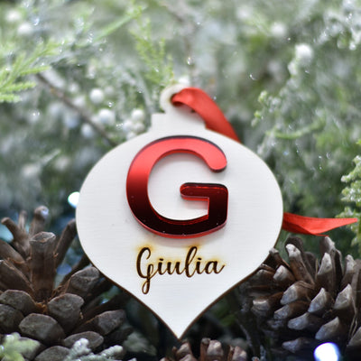 Pallina goccia con iniziale in plex specchio e nome per addobbi natalizi personalizzati regalo di NATALE Idea's Cottage