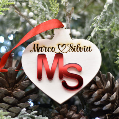 Pallina cuore coppia con iniziali in plex specchio e nomi per addobbi natalizi personalizzati regalo di NATALE Idea's Cottage