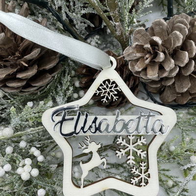 Pallina stella con nome plex fiocchi di neve e renna per addobbi natalizi personalizzati Tag regalo di NATALE Idea's Cottage