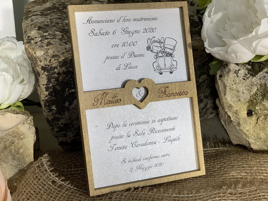 Partecipazione in legno Cornice Cuore 2