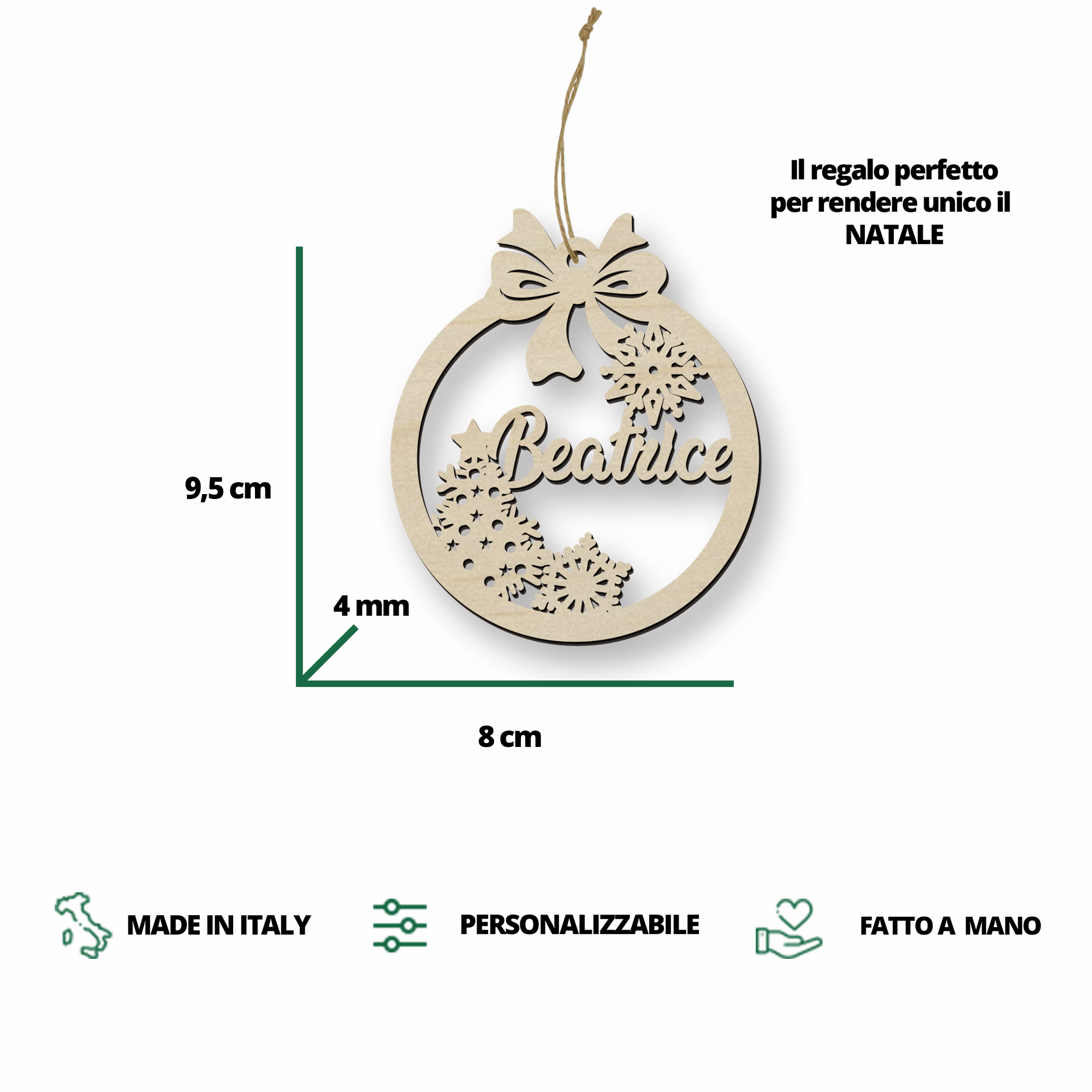 Addobbo Natalizio in legno personalizzabile ideale per l'albero di Natale Idea's Cottage