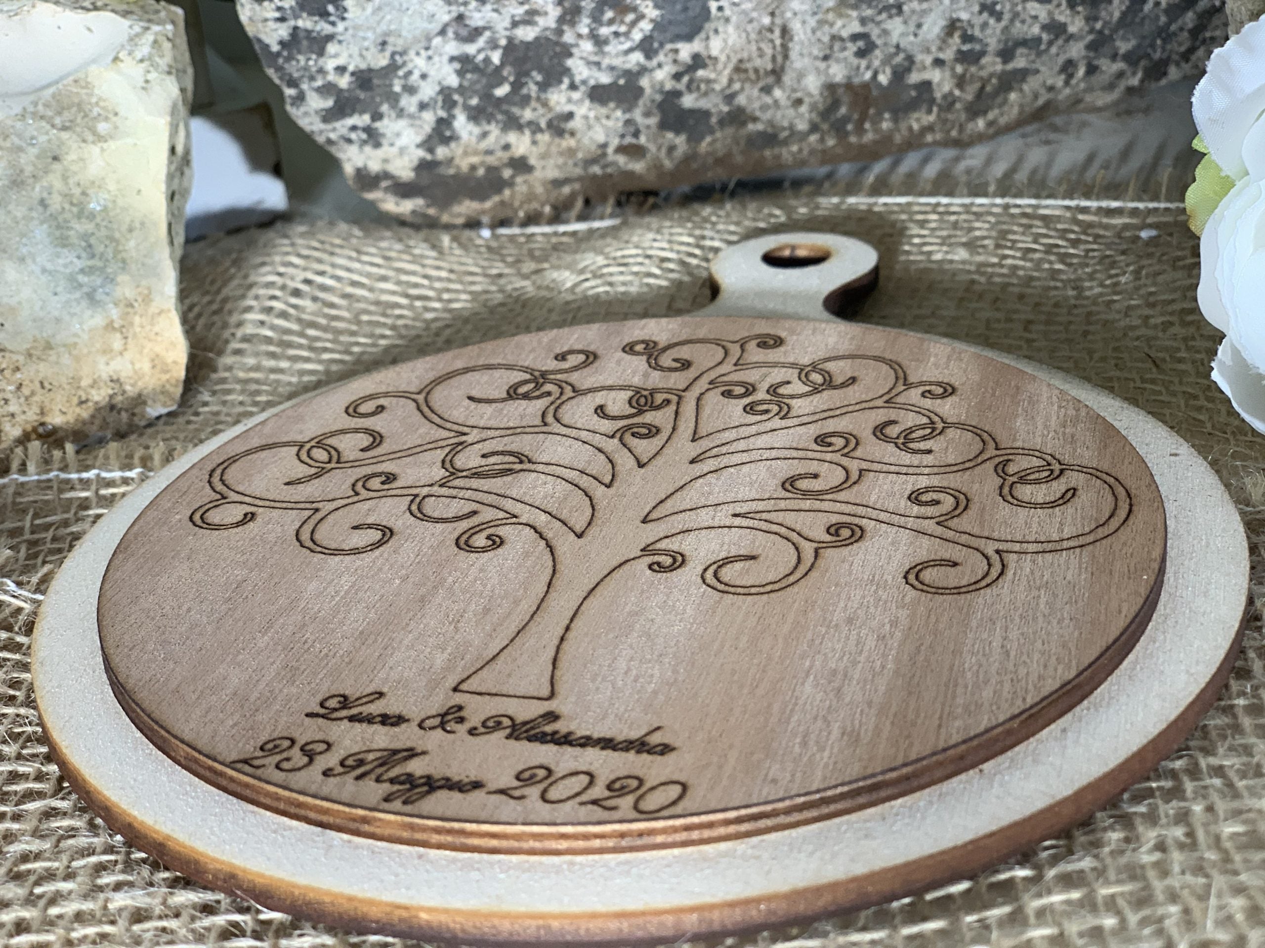 Bomboniera Tagliere albero della vita mogano 2