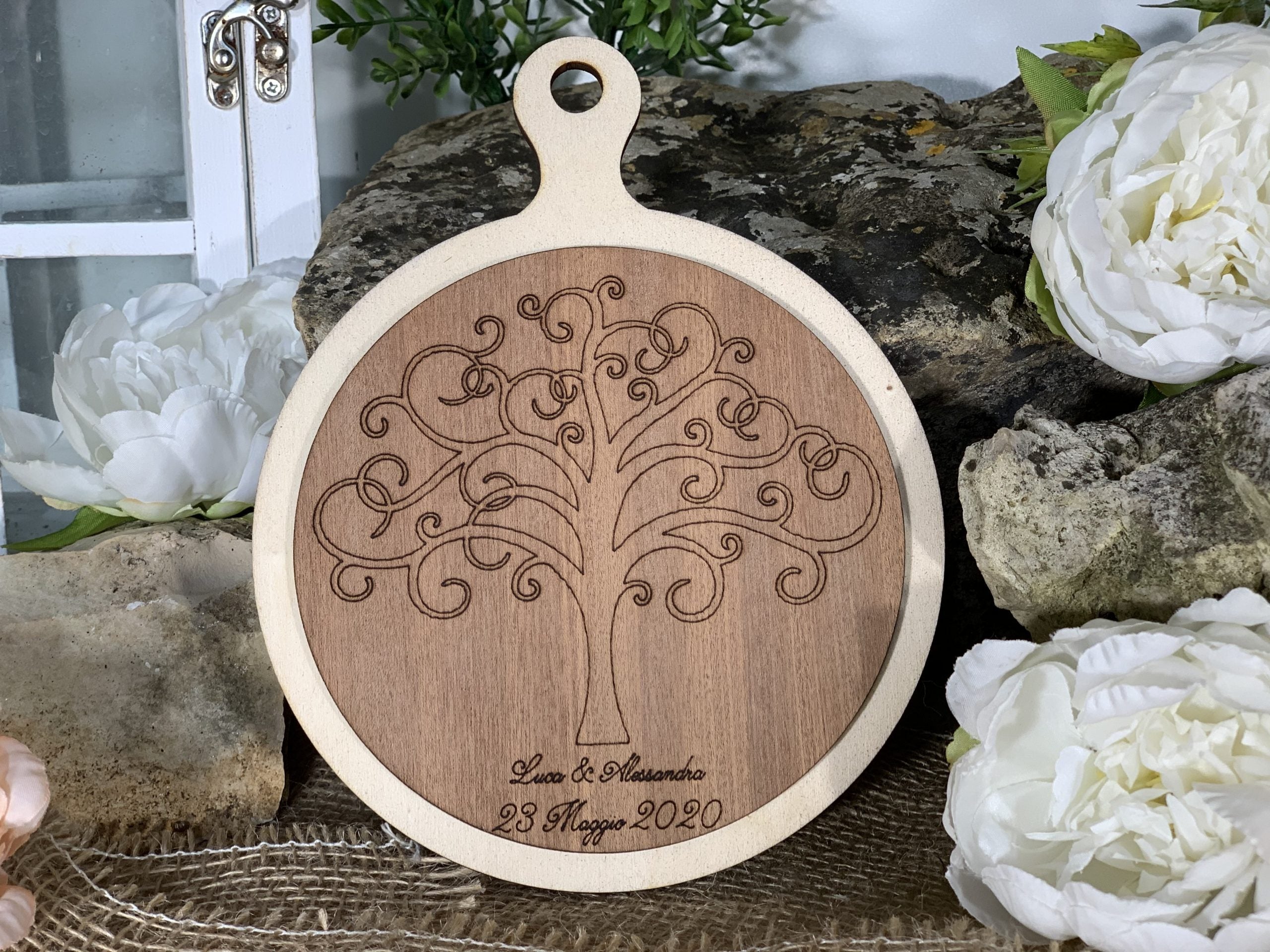 Bomboniera Tagliere albero della vita mogano 3