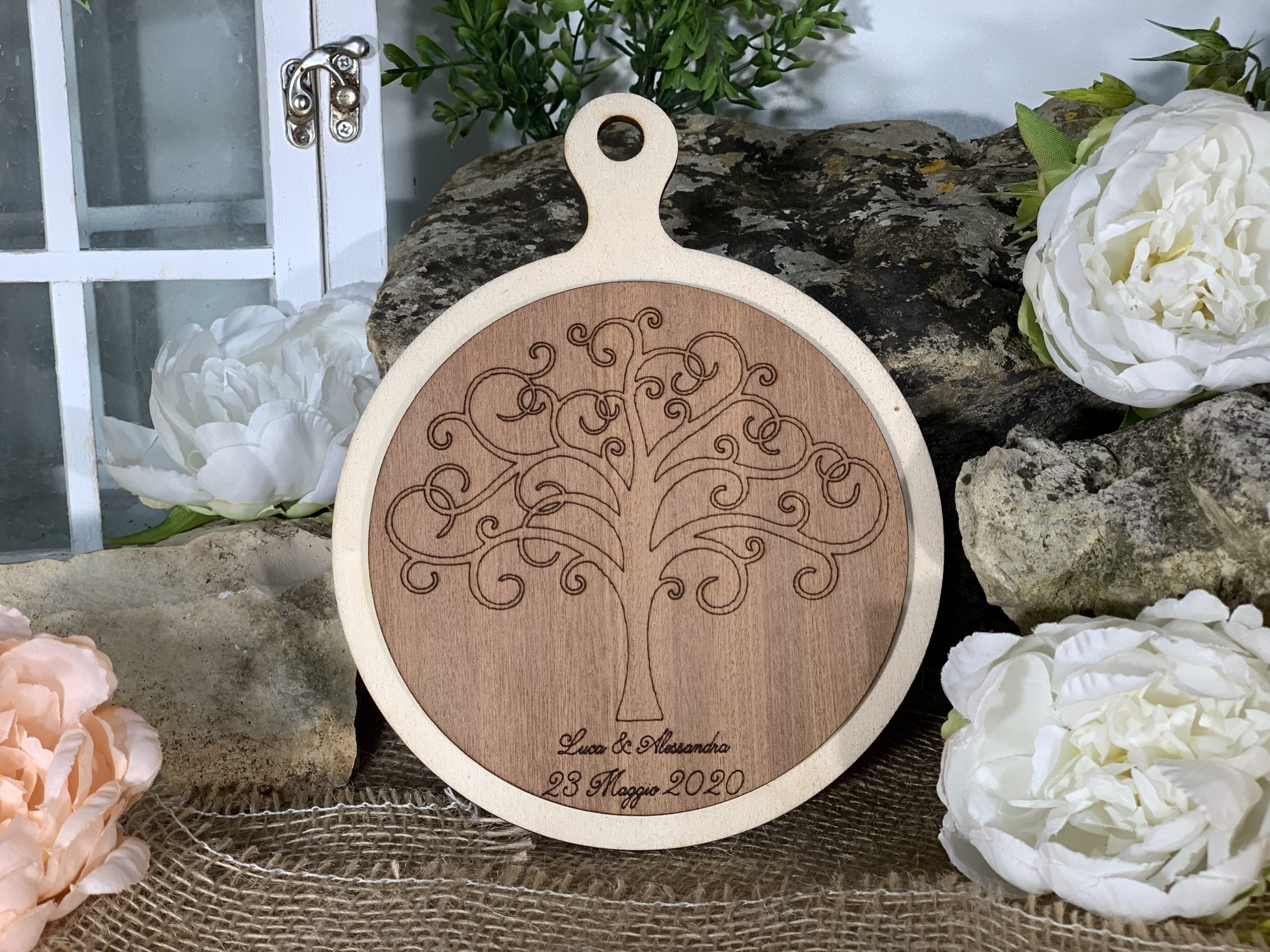 Bomboniera Tagliere albero della vita mogano 4