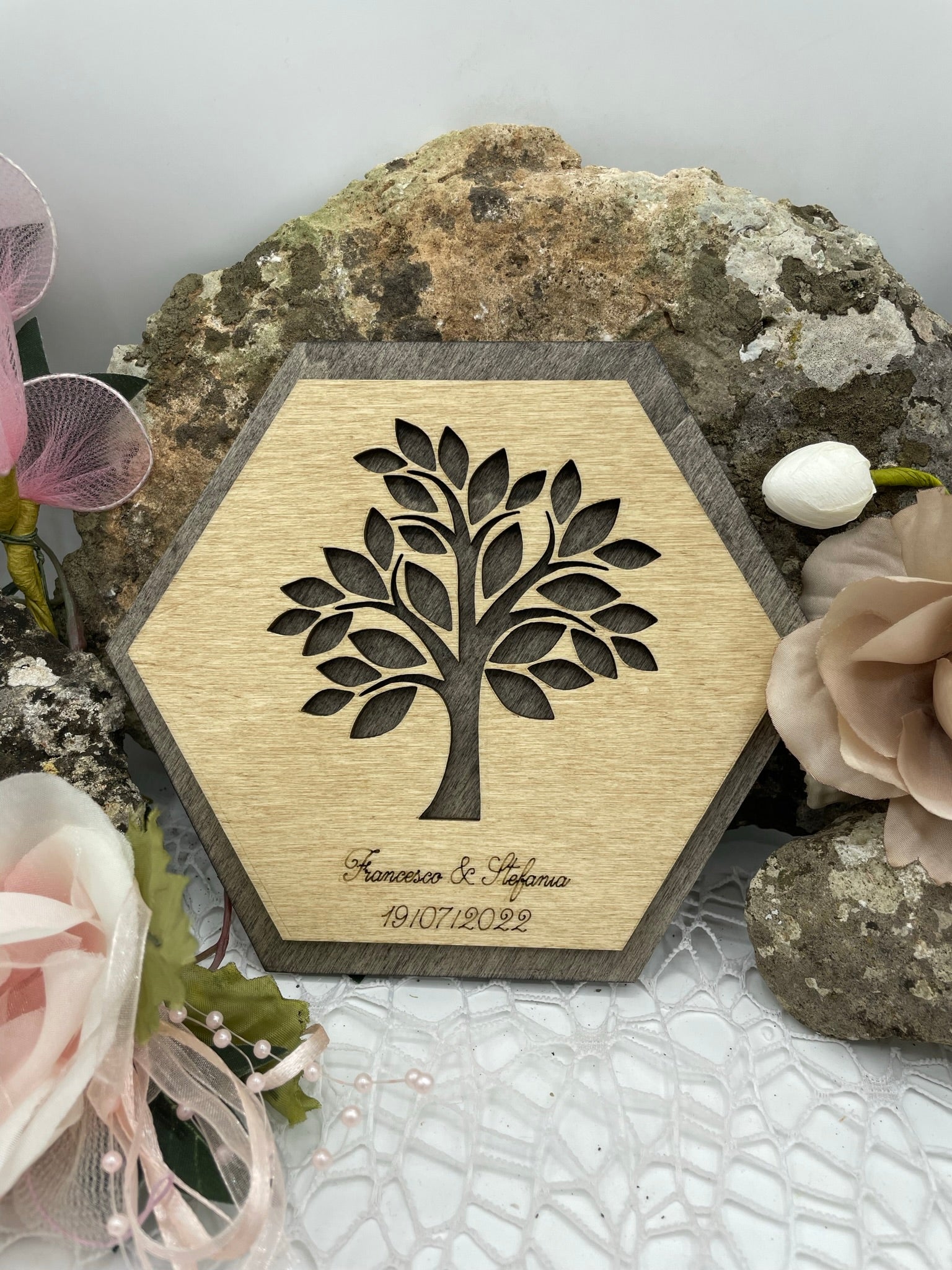 Bomboniera sottopentola albero della vita esagonale Idea's Cottage