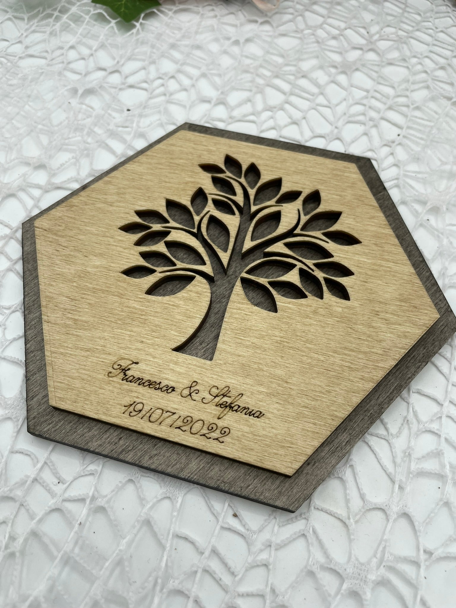 Bomboniera sottopentola albero della vita esagonale Idea's Cottage