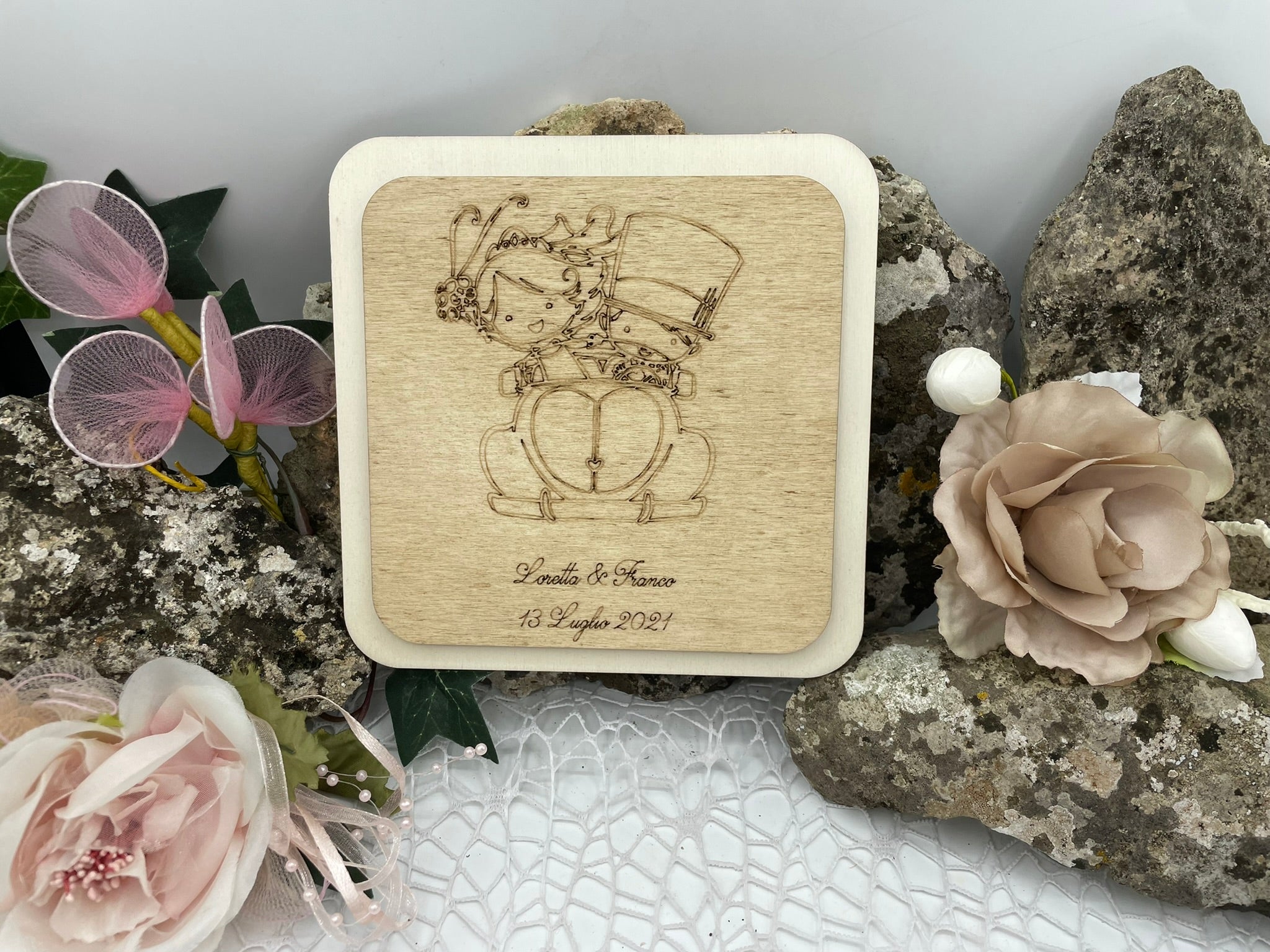 Bomboniera sottopentola sposi tema maggiolino Idea's Cottage