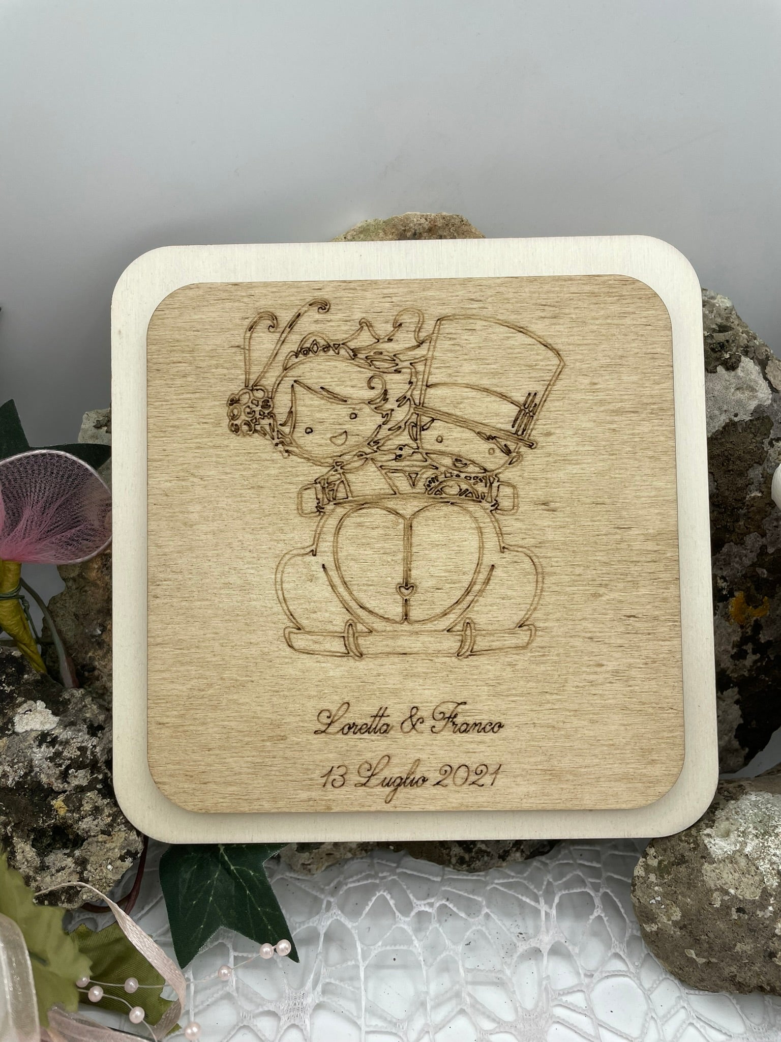 Bomboniera sottopentola sposi tema maggiolino Idea's Cottage