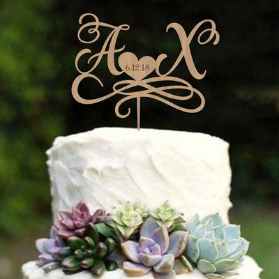 Cake Topper con iniziali e data in legno
