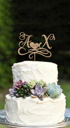 Cake Topper con iniziali e data in legno