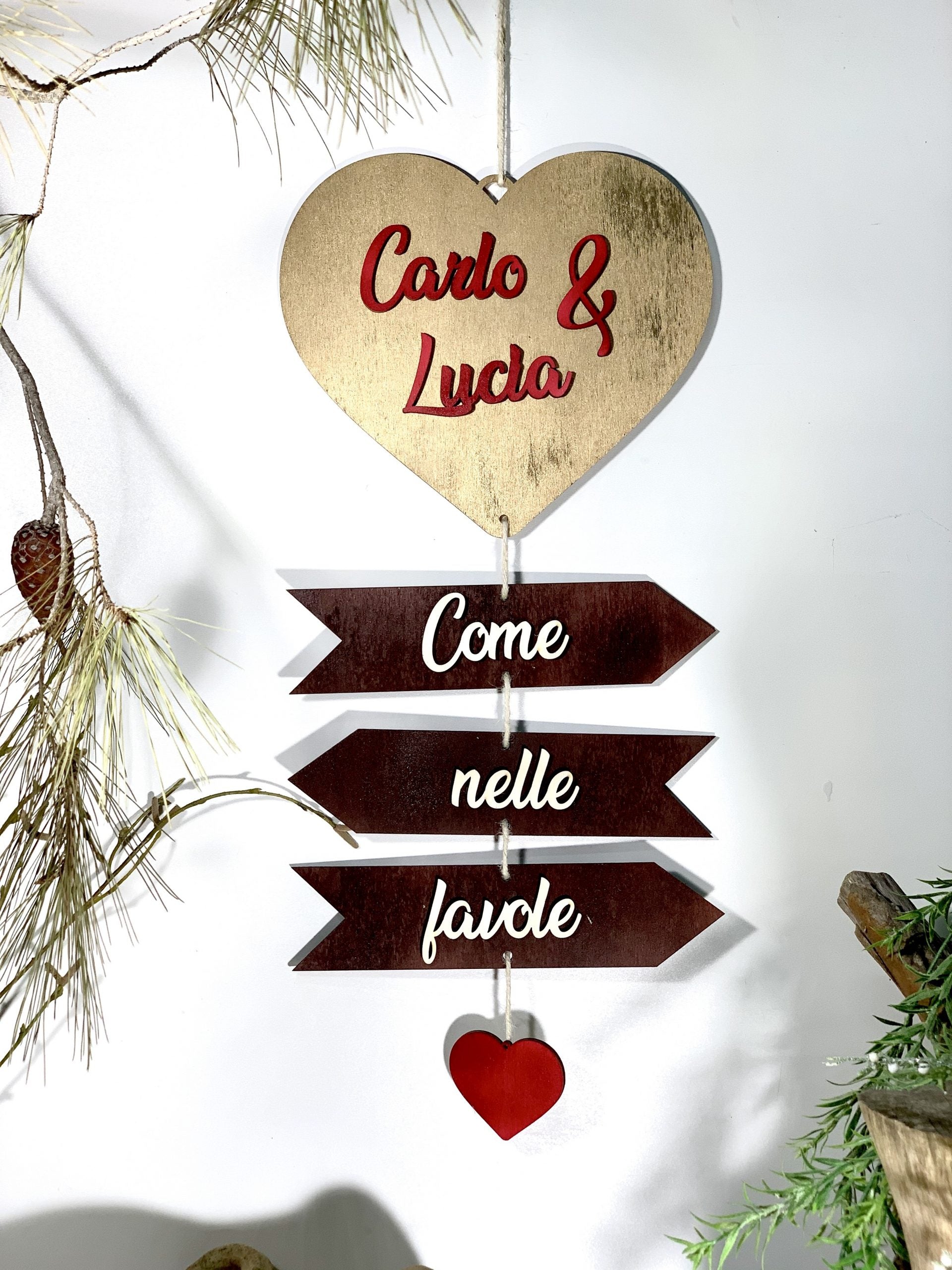 Cuore Frecce love in legno con nomi e frase