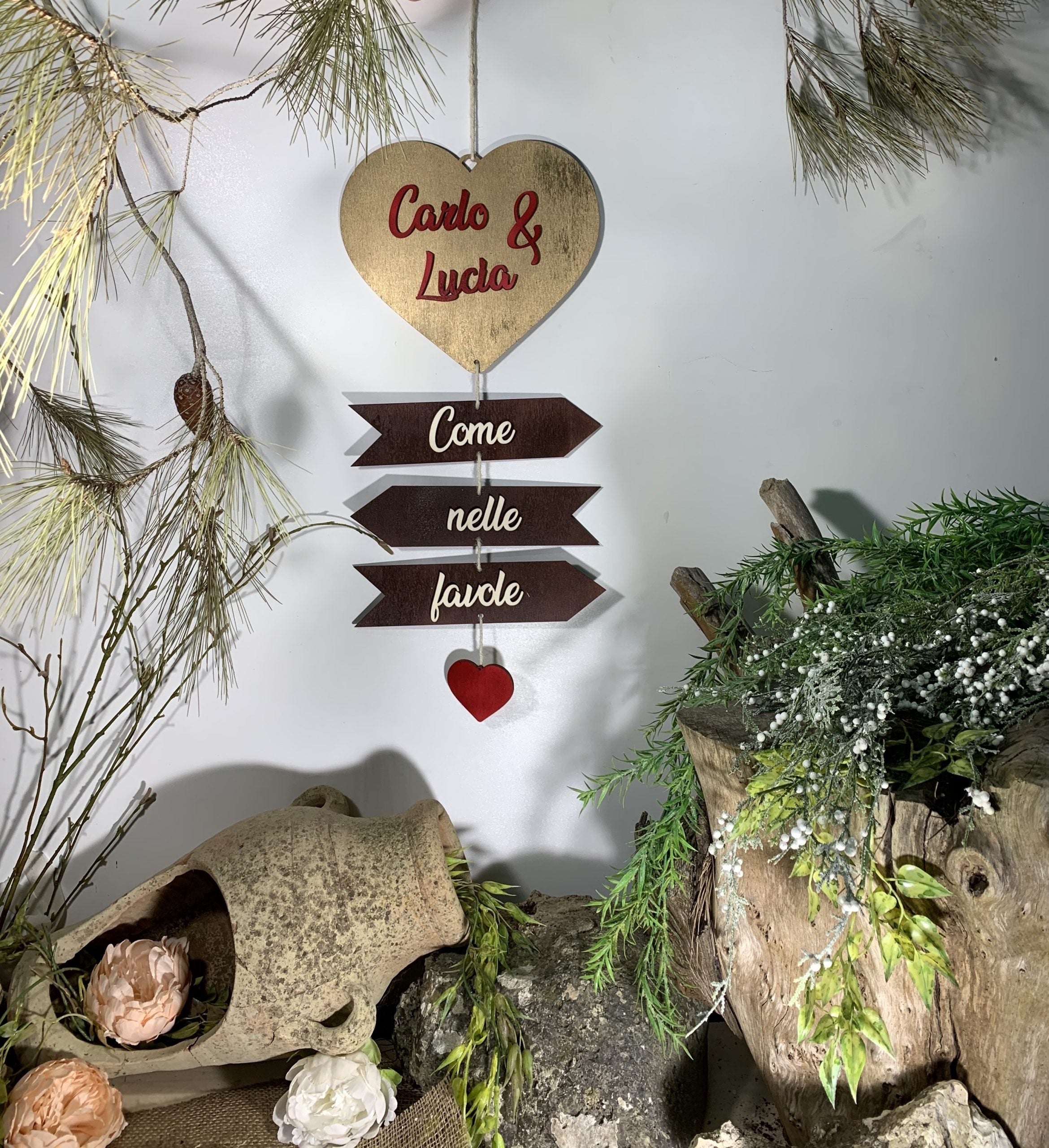 Cuore Frecce love in legno con nomi e frase2