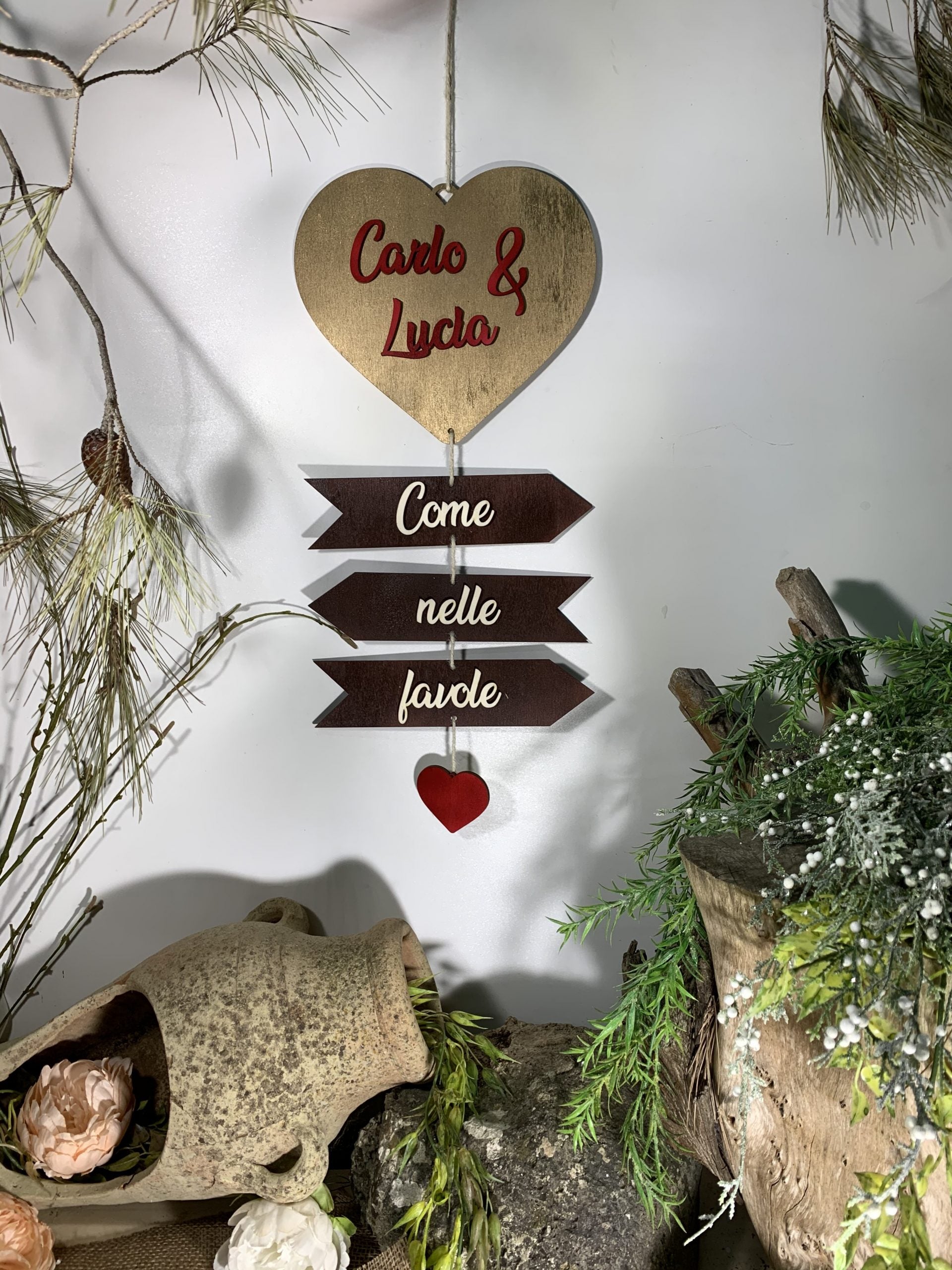 Cuore Frecce love in legno con nomi e frase3