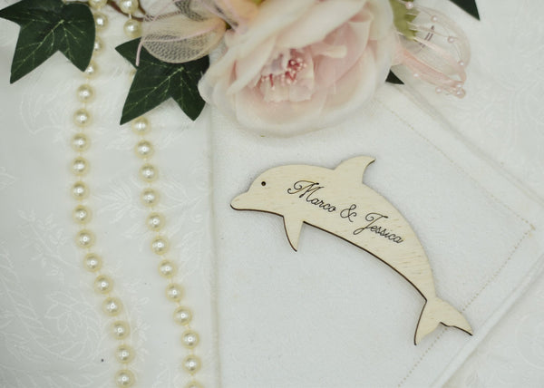 Segnaposto delfino legno tema mare Idea's Cottage