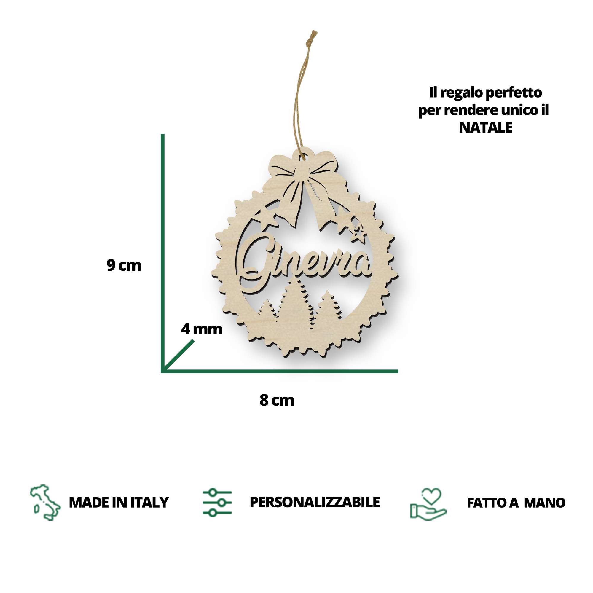 Decorazione di Natale personalizzabile con un nome ideale in legno per le decorazioni Natalizie Idea's Cottage