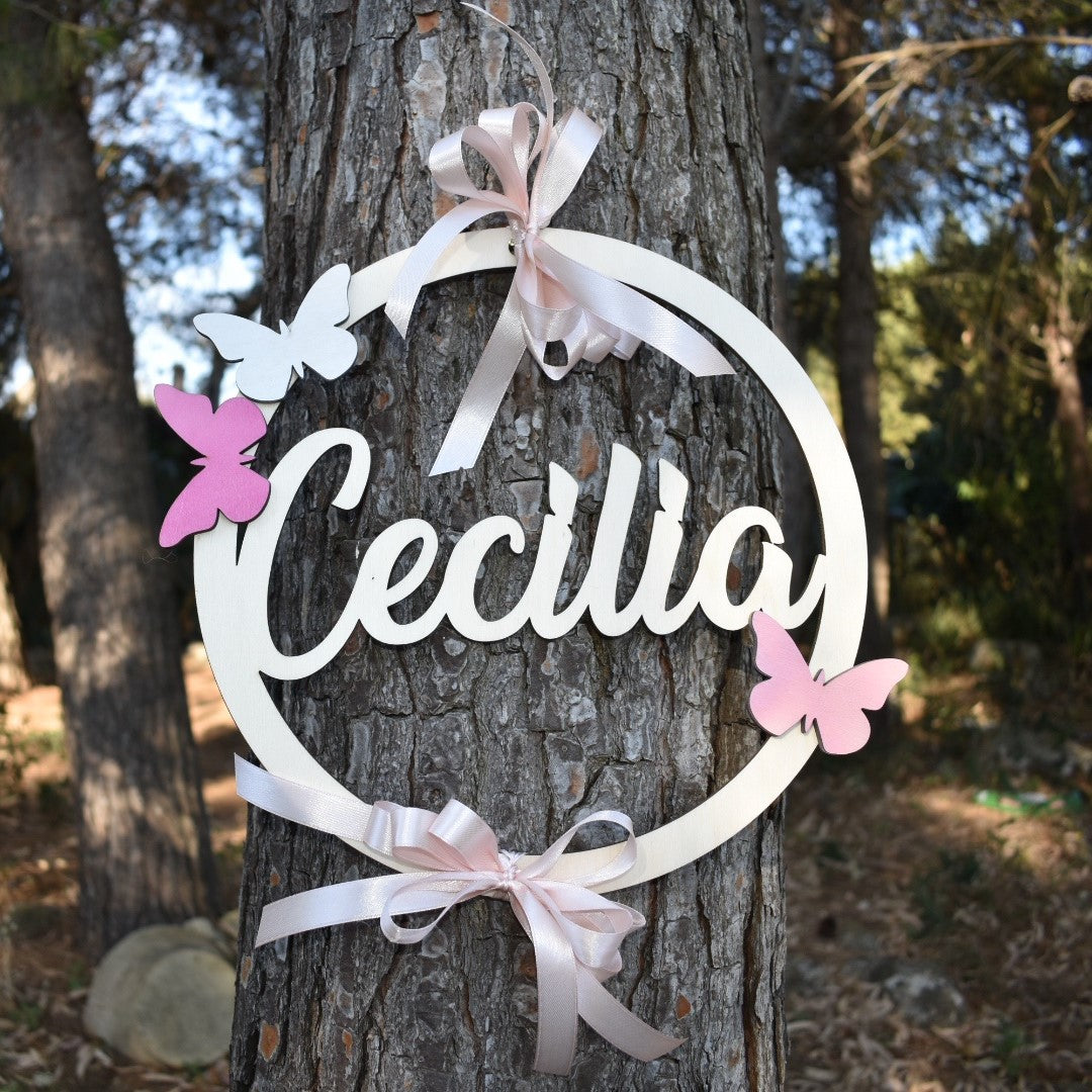 Fiocco Nascita con nome Personalizzato in legno Idea's Cottage
