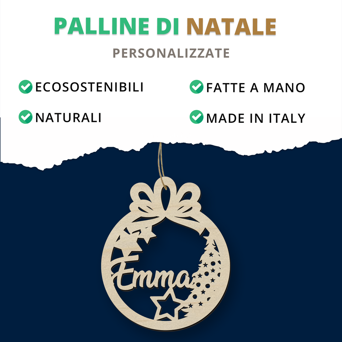 Pallina Natalizia in legno personalizzabile ideale per l'albero di Natale Idea's Cottage