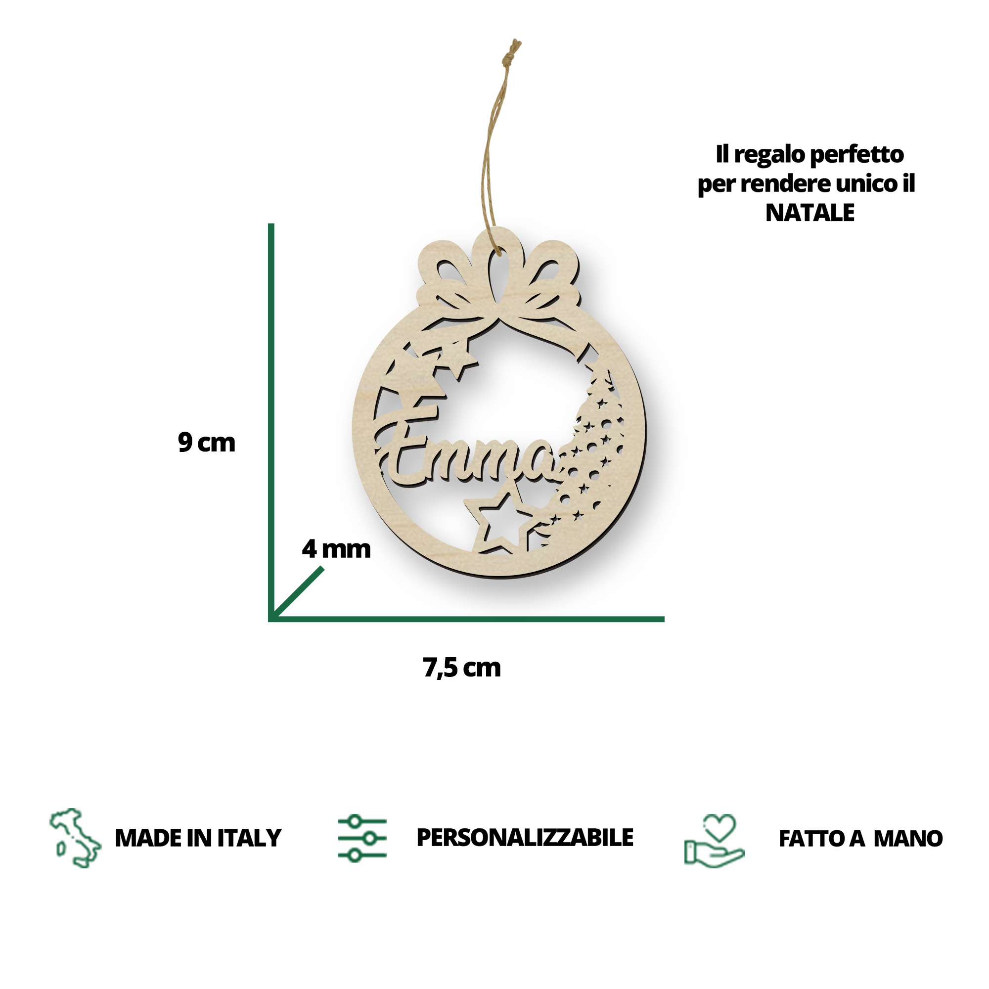 Pallina Natalizia in legno personalizzabile ideale per l'albero di Natale Idea's Cottage