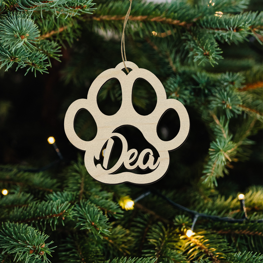 Pallina di Natale in legno a forma di zampa personalizzabile con un nome per i nostri amici animali Idea's Cottage