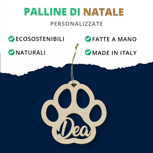 Pallina di Natale in legno a forma di zampa personalizzabile con un nome per i nostri amici animali Idea's Cottage